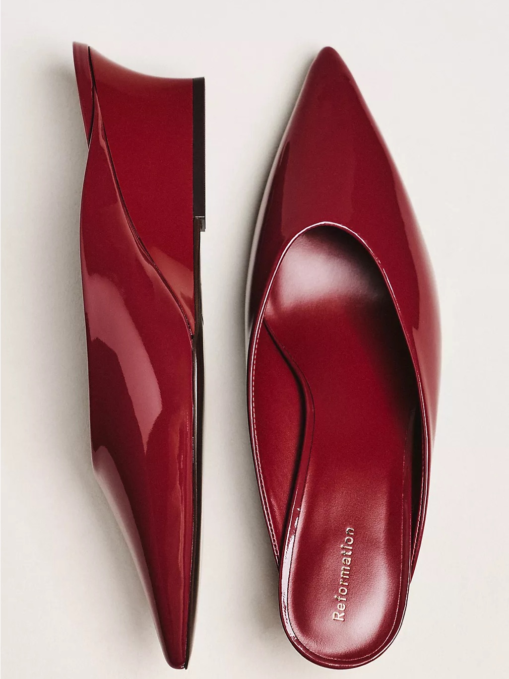 Reformation Marilyn Wedge Mule Heels Berry Jam Patent